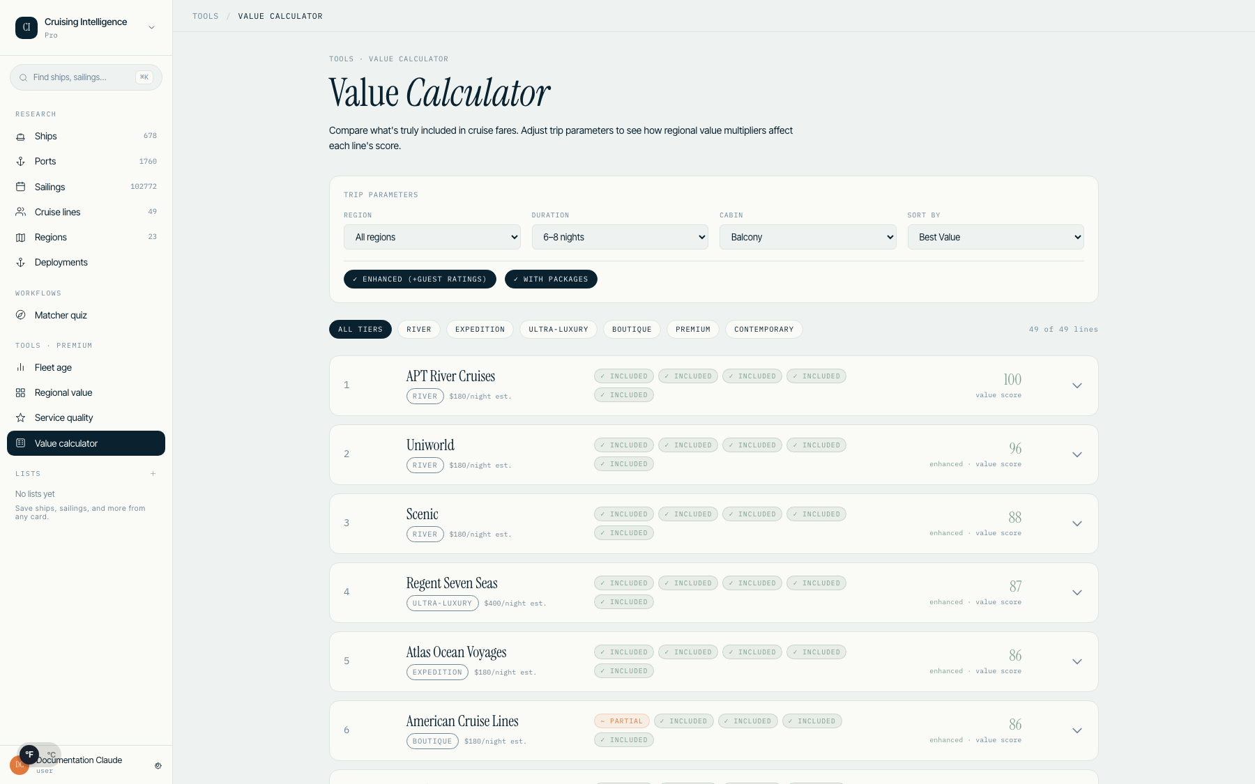 Value Calculator with inclusion checkboxes and live effective-PPPD