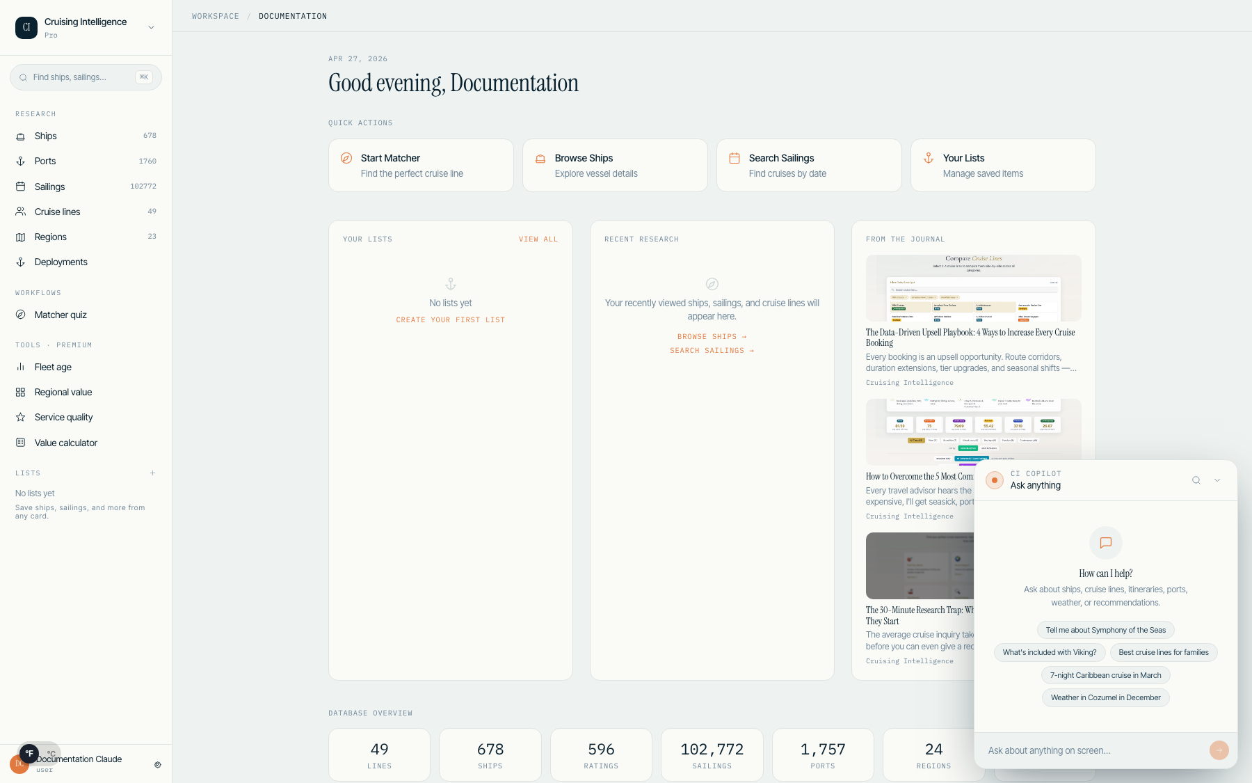 AI Chat panel open showing query categories and conversation history