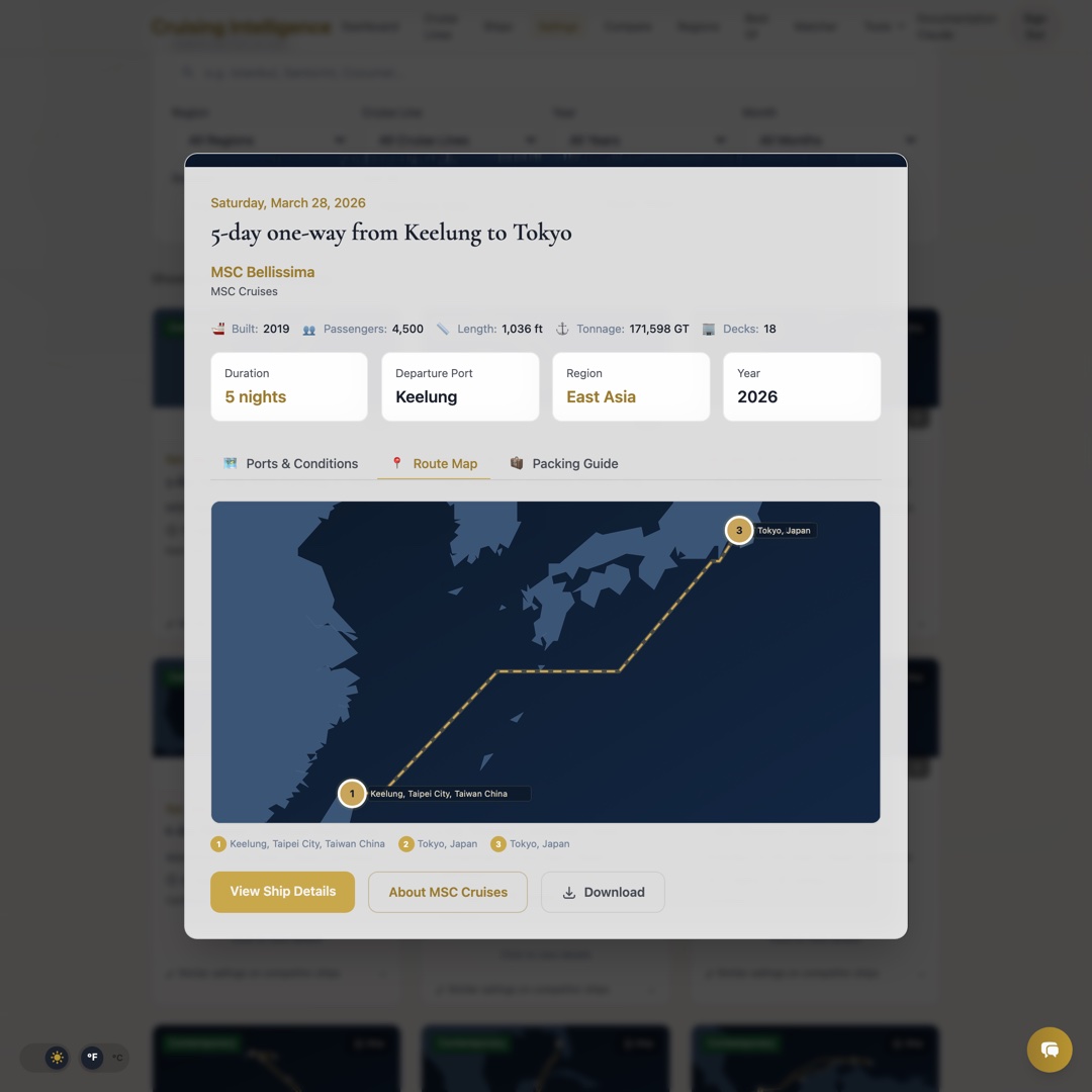 Itinerary search with sea-routed map previews